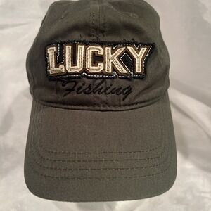 Lucky Fishing Adult Baseball Cap Hat Green Fish Boating Lakes Rivers Adjustable